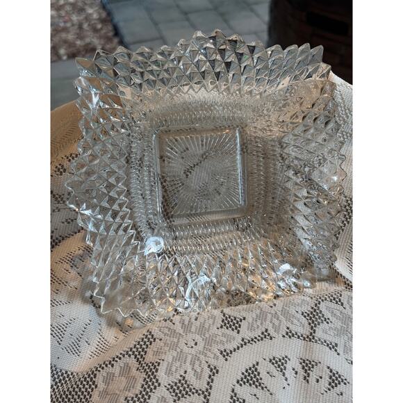 Vintage Indiana Glass Diamond Point Square Candy Dish Mid Century American - Picture 1 of 5